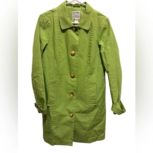 Old Navy Lime Green Button Down Trench Coat Jacket Women’s M - Picture 1 of 12